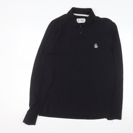 Original Penguin Men's Black Long Sleeve Cotton Polo Shirt M