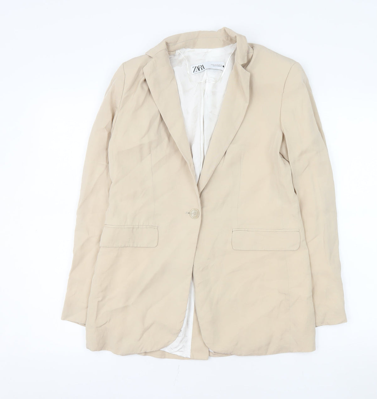 Zara Women Beige Single-Breasted Blazer XS Classic Workwear