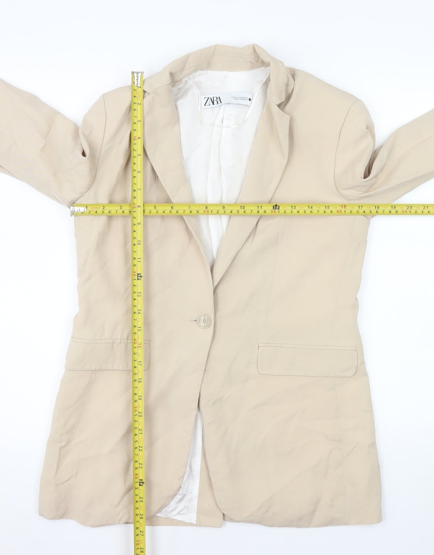 Zara Women Beige Single-Breasted Blazer XS Classic Workwear