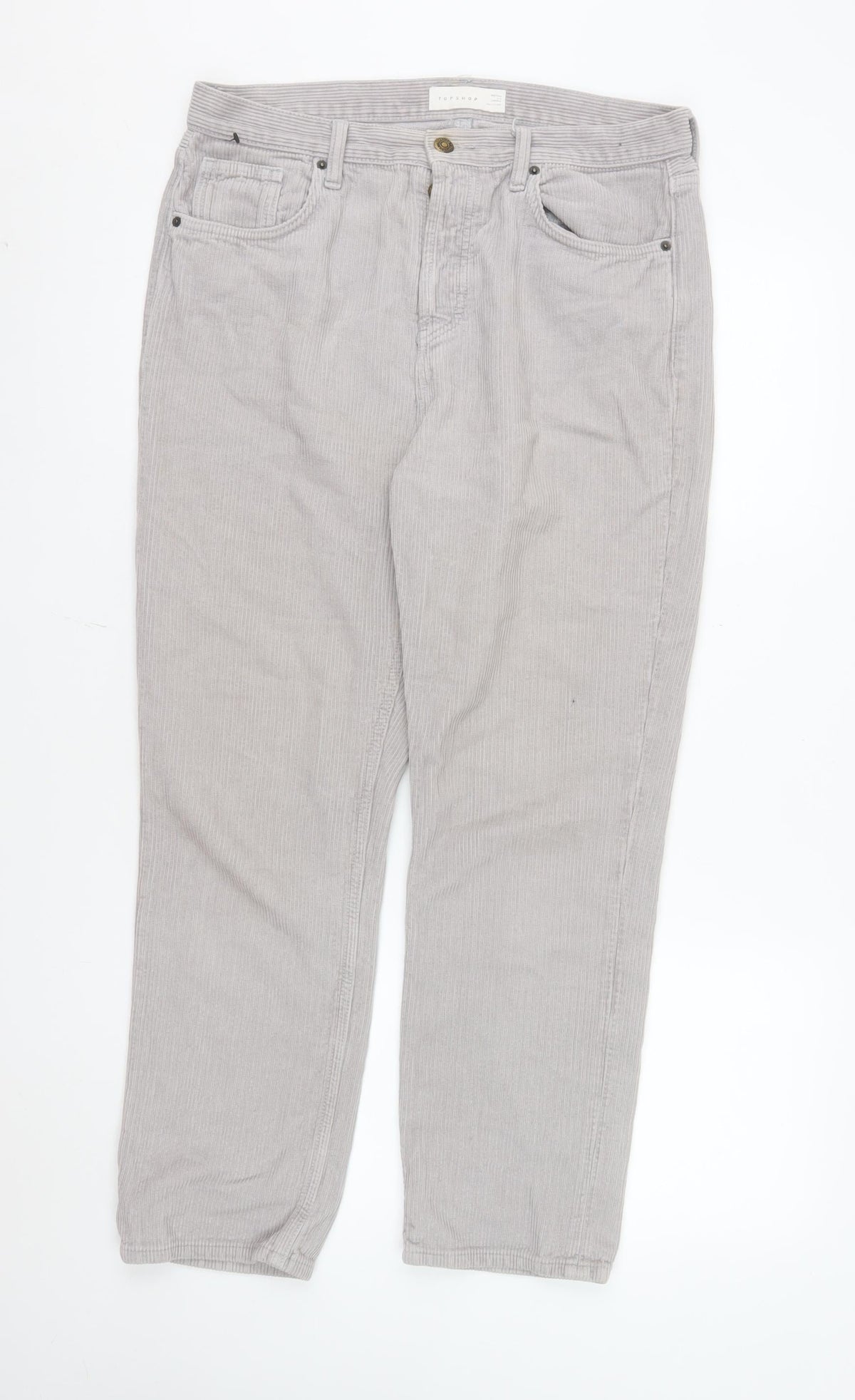 Topshop Women’s Grey Corduroy Chino Trousers Size 12 Regular