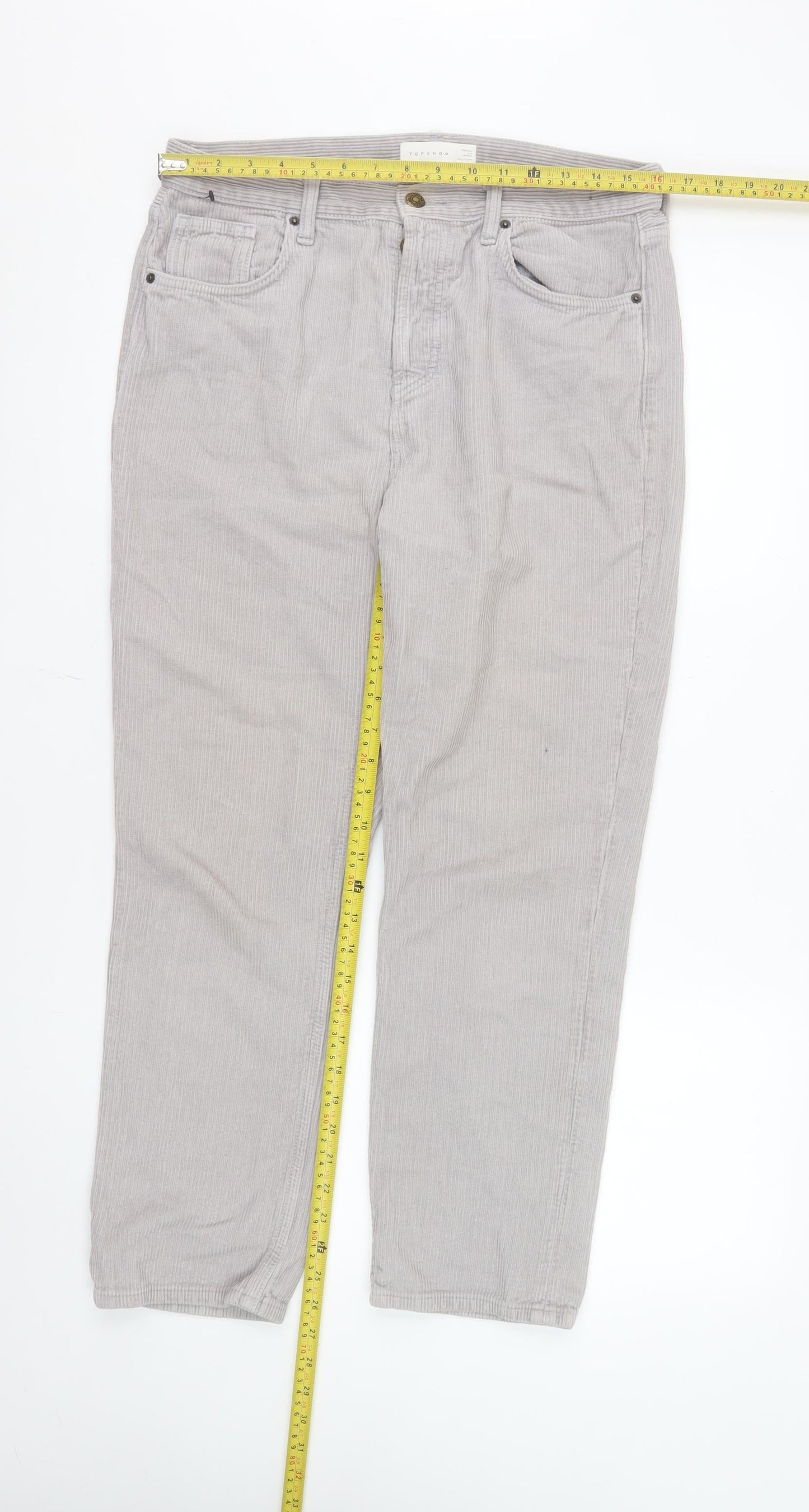 Topshop Women’s Grey Corduroy Chino Trousers Size 12 Regular