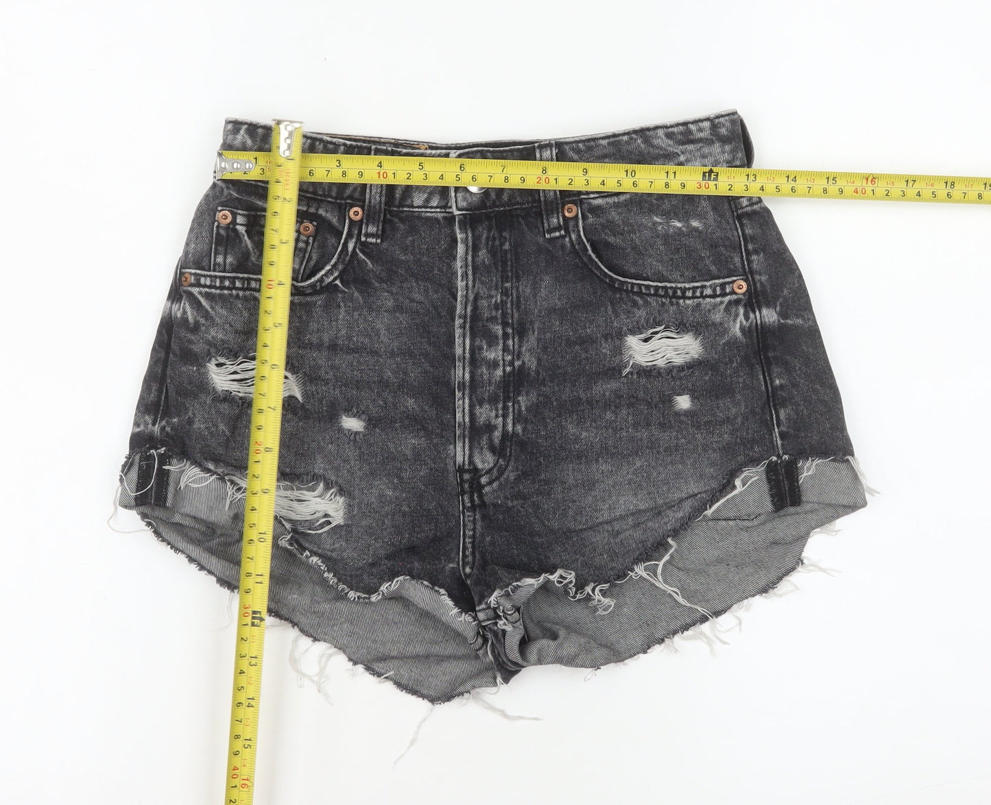 H&M Divided Womens Black Acid Wash Cut-Off Denim Shorts Size 8