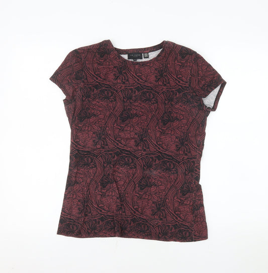 Ted Baker Women's Red Floral Jersey Cotton T-Shirt Size 10