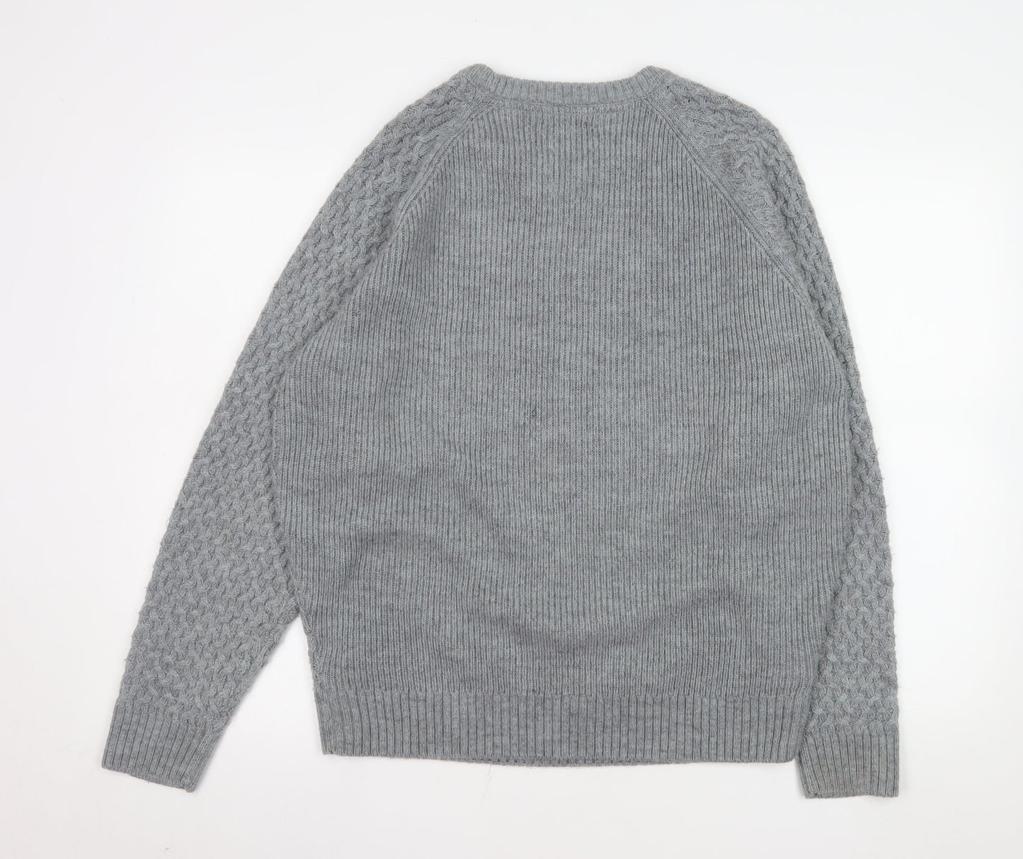 James Pringle Men's Grey Cable-Knit Wool Blend Pullover Jumper L