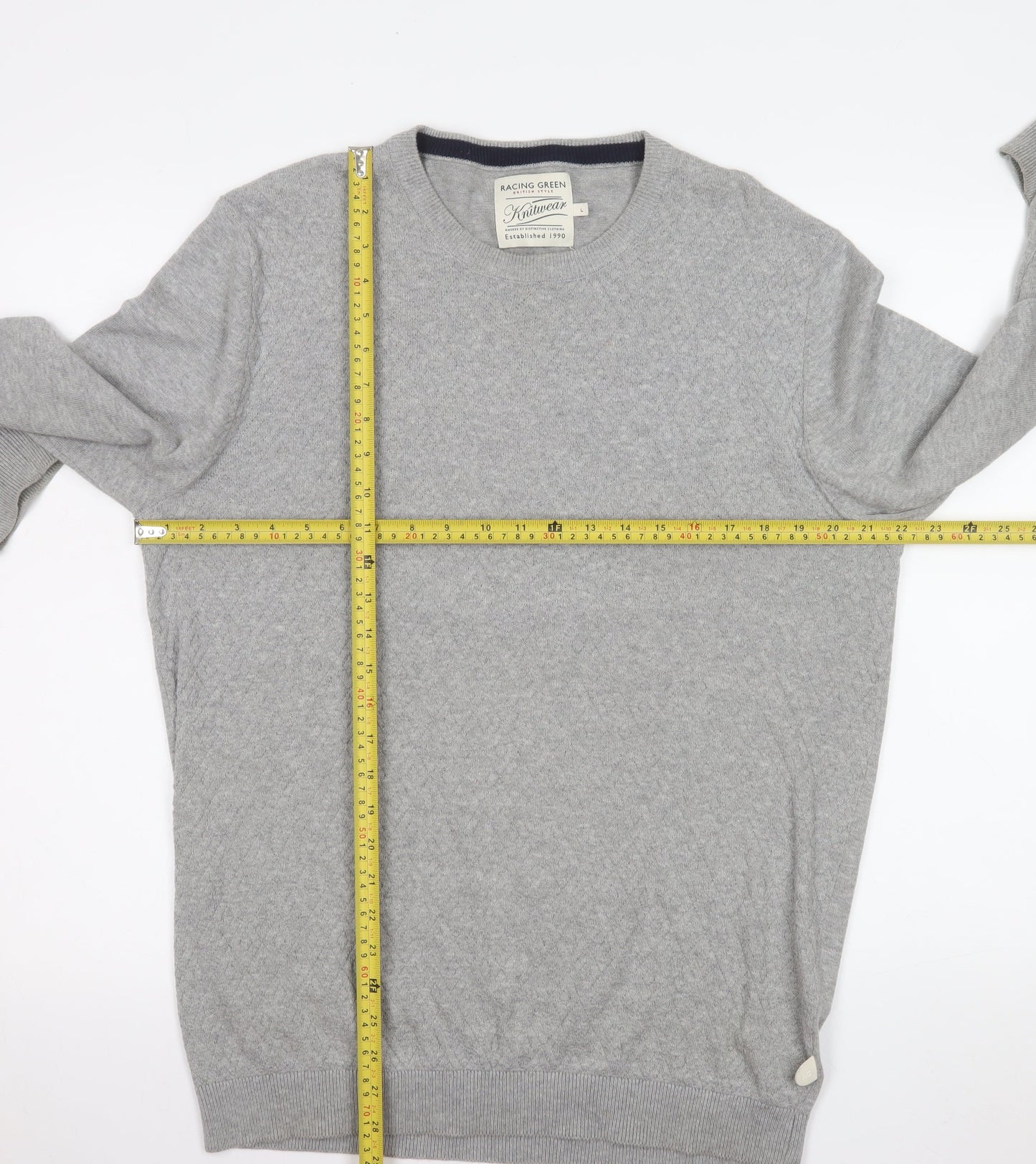 Racing Green Men's Grey Cotton Knit Crew Neck Sweatshirt L