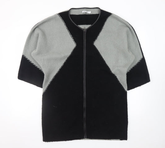 Alice Collins Women Black Grey Size 16 Full Zip Knit Jumper