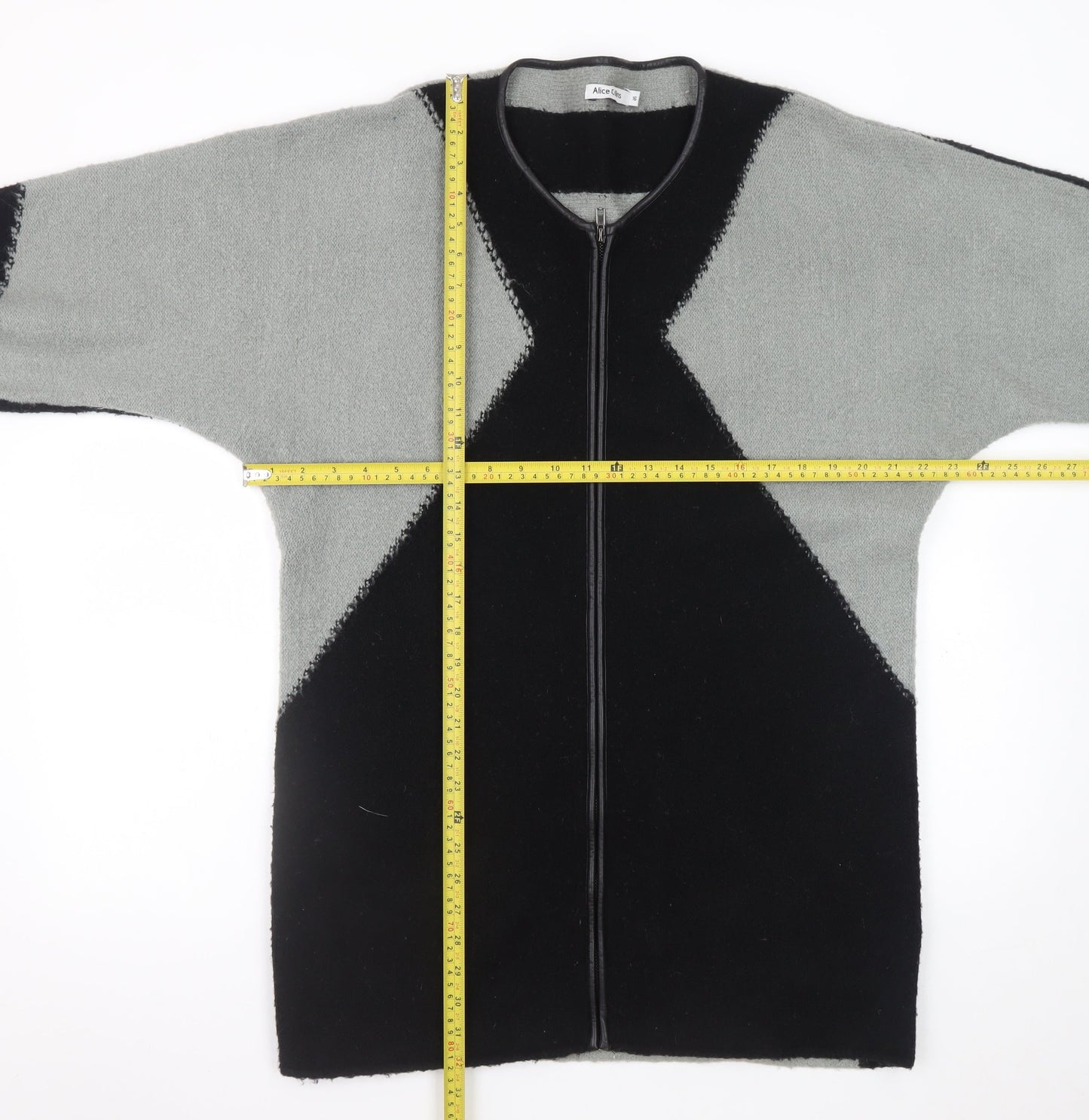 Alice Collins Women Black Grey Size 16 Full Zip Knit Jumper