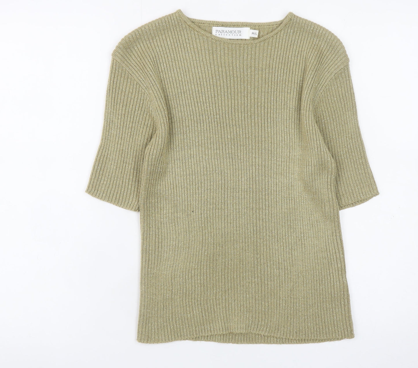 Paramour Collection Women's Beige Knit Short Sleeve Pullover Jumper M