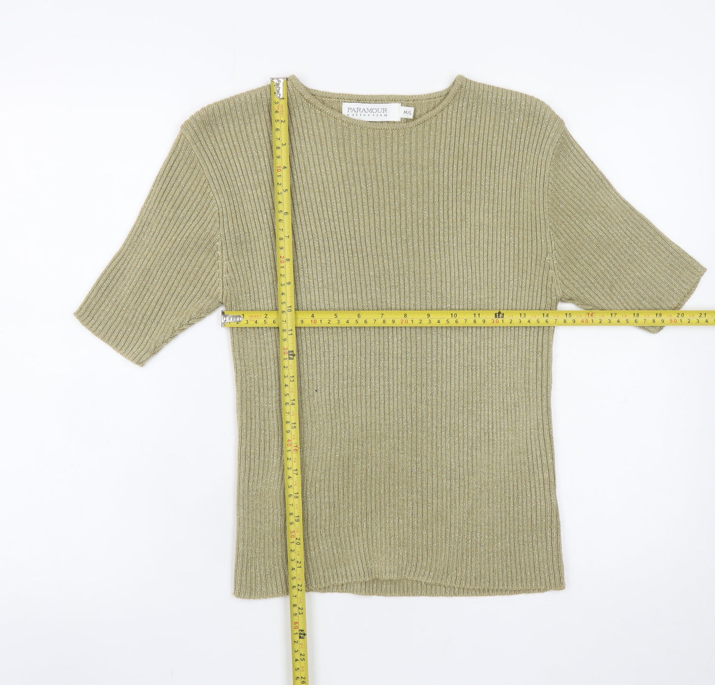 Paramour Collection Women's Beige Knit Short Sleeve Pullover Jumper M