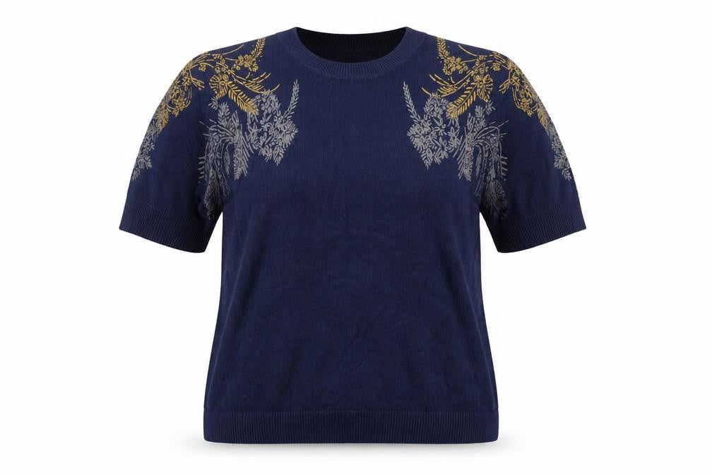 Next Women's Navy Blue Floral Short Sleeve Jumper Size 16