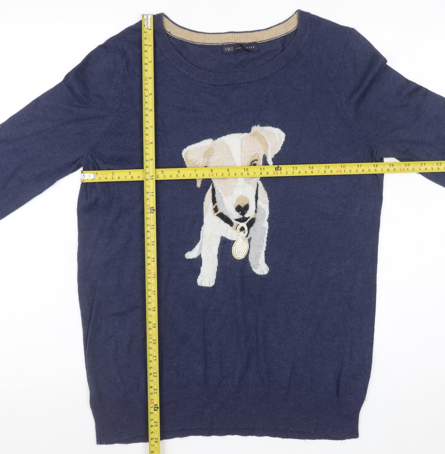 Marks and Spencer Women's Blue Dog Pullover Jumper Size 14