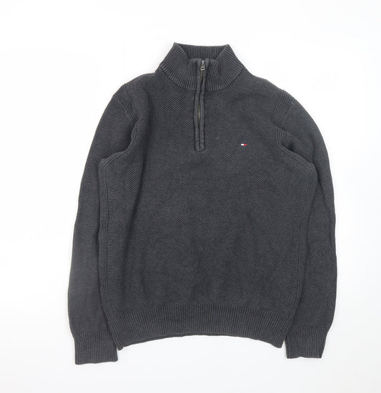 Tommy Hilfiger Men’s Grey Cotton 1/2 Zip Knit Jumper L