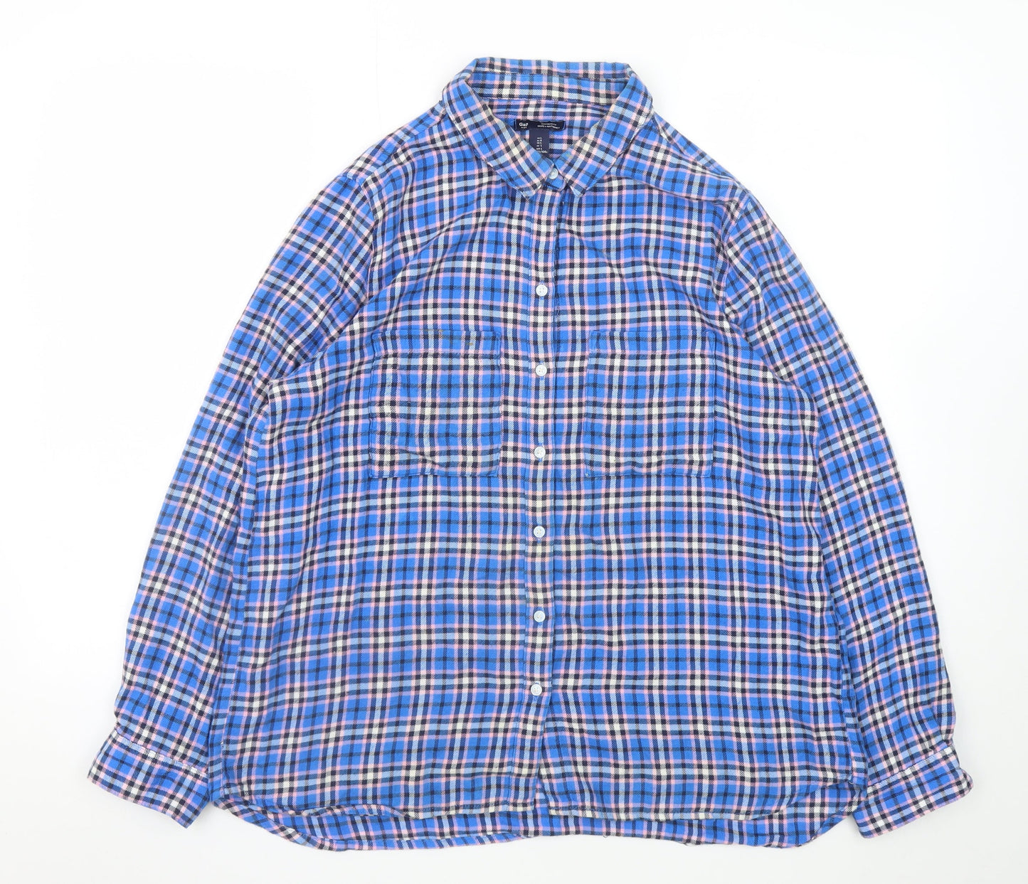 Gap Women’s Blue Plaid Flannel Button-Up Shirt Size L