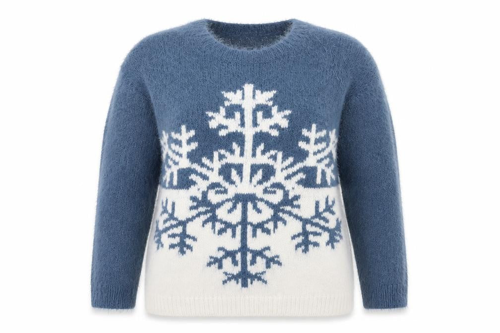 Marks & Spencer Women Blue Size 16 Crew Neck Snowflake Winter Jumper