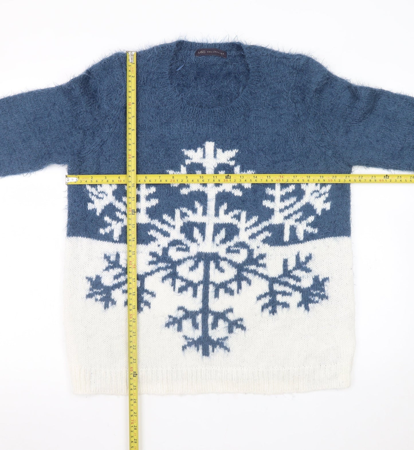 Marks and Spencer Women Blue Size 16 Crew Neck Snowflake Winter Jumper