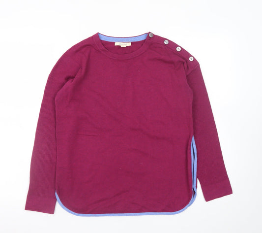 White Stuff Women's Purple Crew Neck Button Jumper Size 8