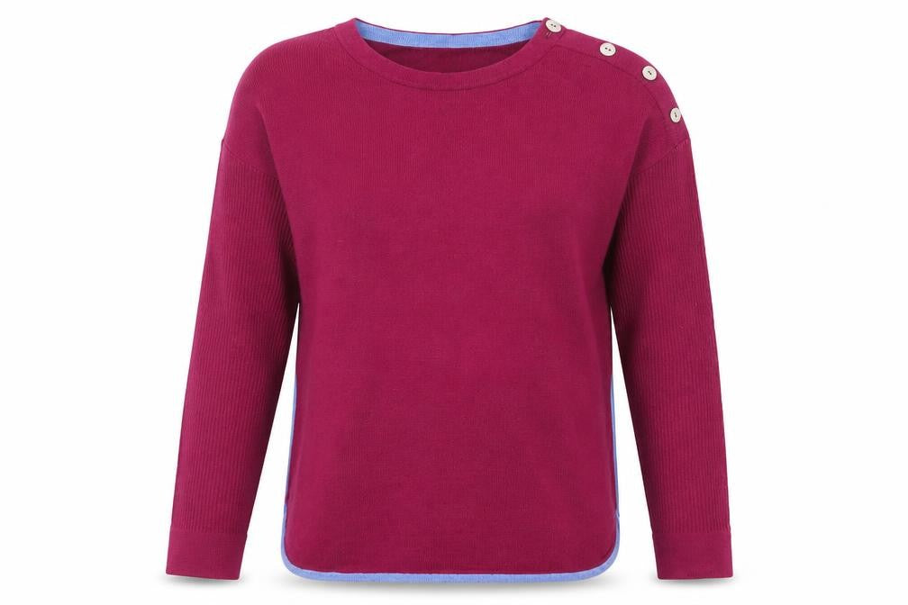 White Stuff Women's Purple Crew Neck Button Jumper Size 8