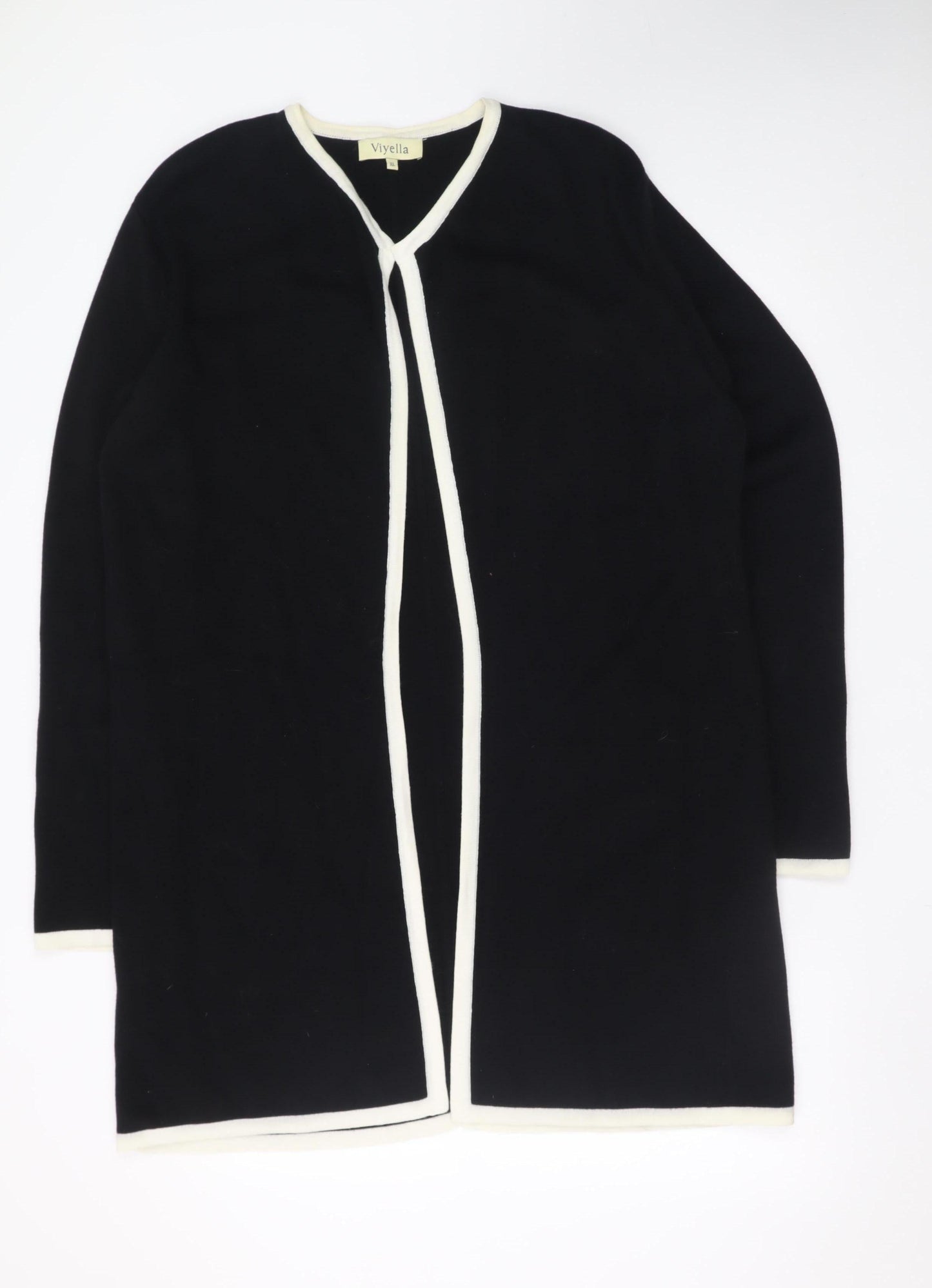 Viyella Women's Black Wool Cotton Long Sleeve Open Cardigan XL
