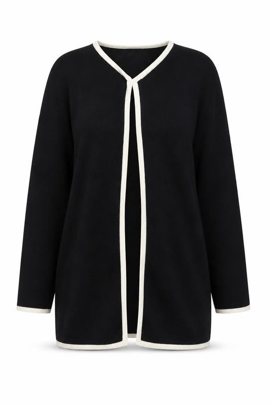 Viyella Women's Black Wool Cotton Long Sleeve Open Cardigan XL