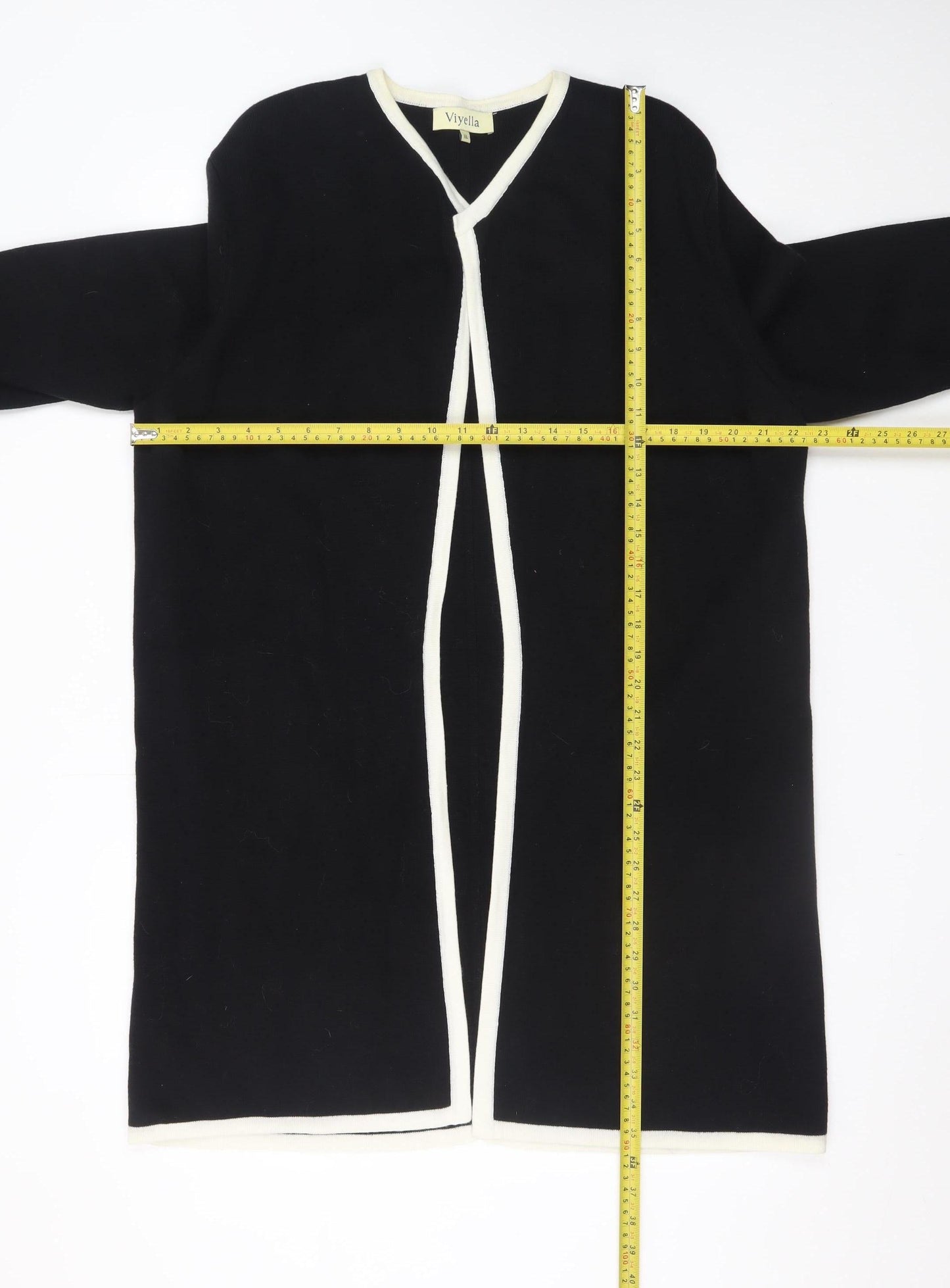 Viyella Women's Black Wool Cotton Long Sleeve Open Cardigan XL