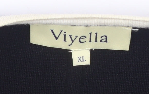 Viyella Women's Black Wool Cotton Long Sleeve Open Cardigan XL