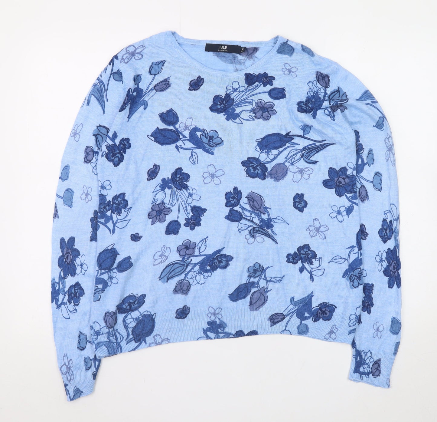 Isle Essentials Women’s Blue Floral Pullover Jumper Size 14-16 Acrylic Knit