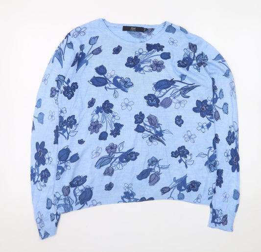 Isle Essentials Women’s Blue Floral Pullover Jumper Size 14-16 Acrylic Knit