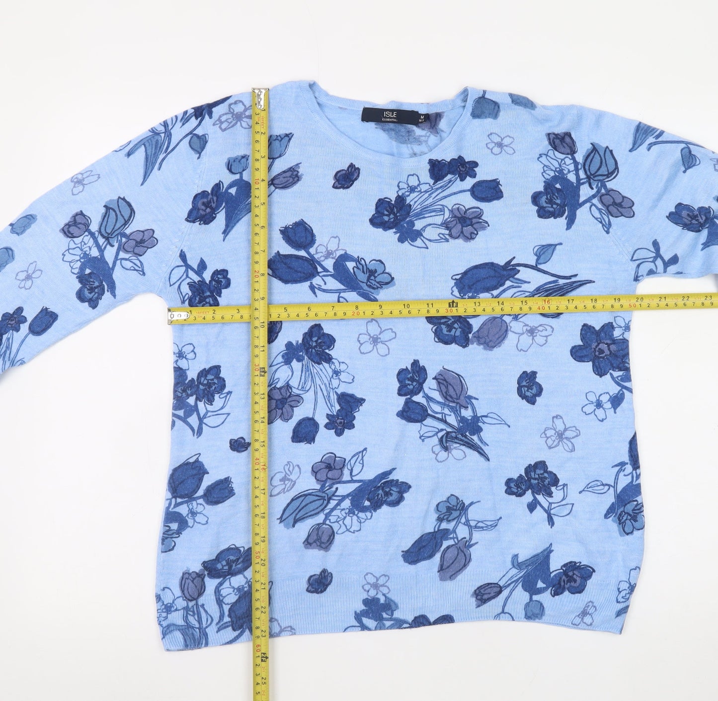 Isle Essentials Women’s Blue Floral Pullover Jumper Size 14-16 Acrylic Knit