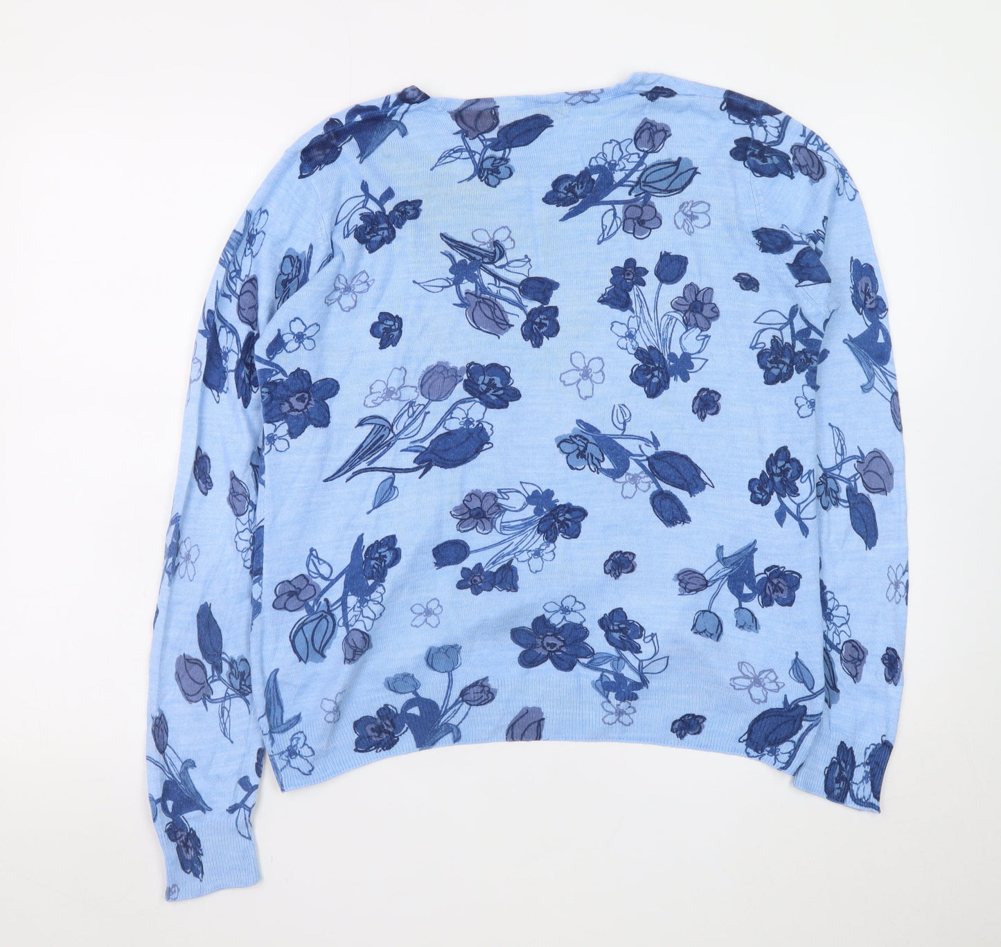 Isle Essentials Women’s Blue Floral Pullover Jumper Size 14-16 Acrylic Knit