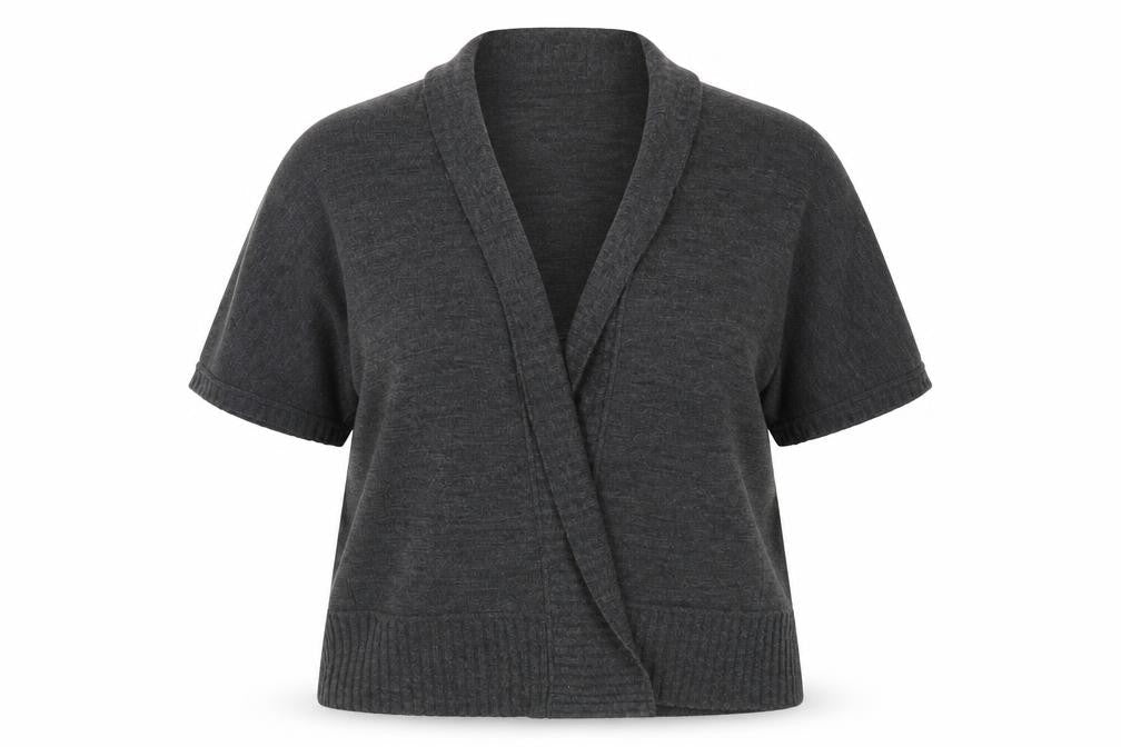 Nina Leonard Women Grey 2XL Short Sleeve Knit Cardigan