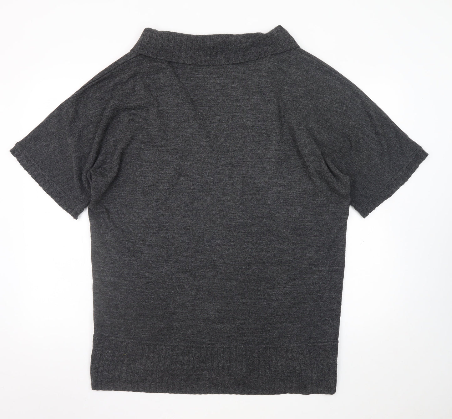 Nina Leonard Women Grey 2XL Short Sleeve Knit Cardigan