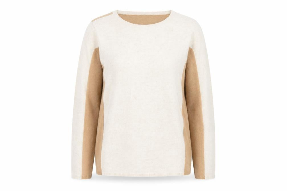Hobbs Women’s Beige Colourblock Crew Neck Wool Blend Jumper UK 12
