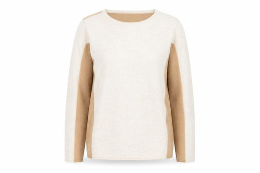 Hobbs Women’s Beige Colourblock Crew Neck Wool Blend Jumper UK 12