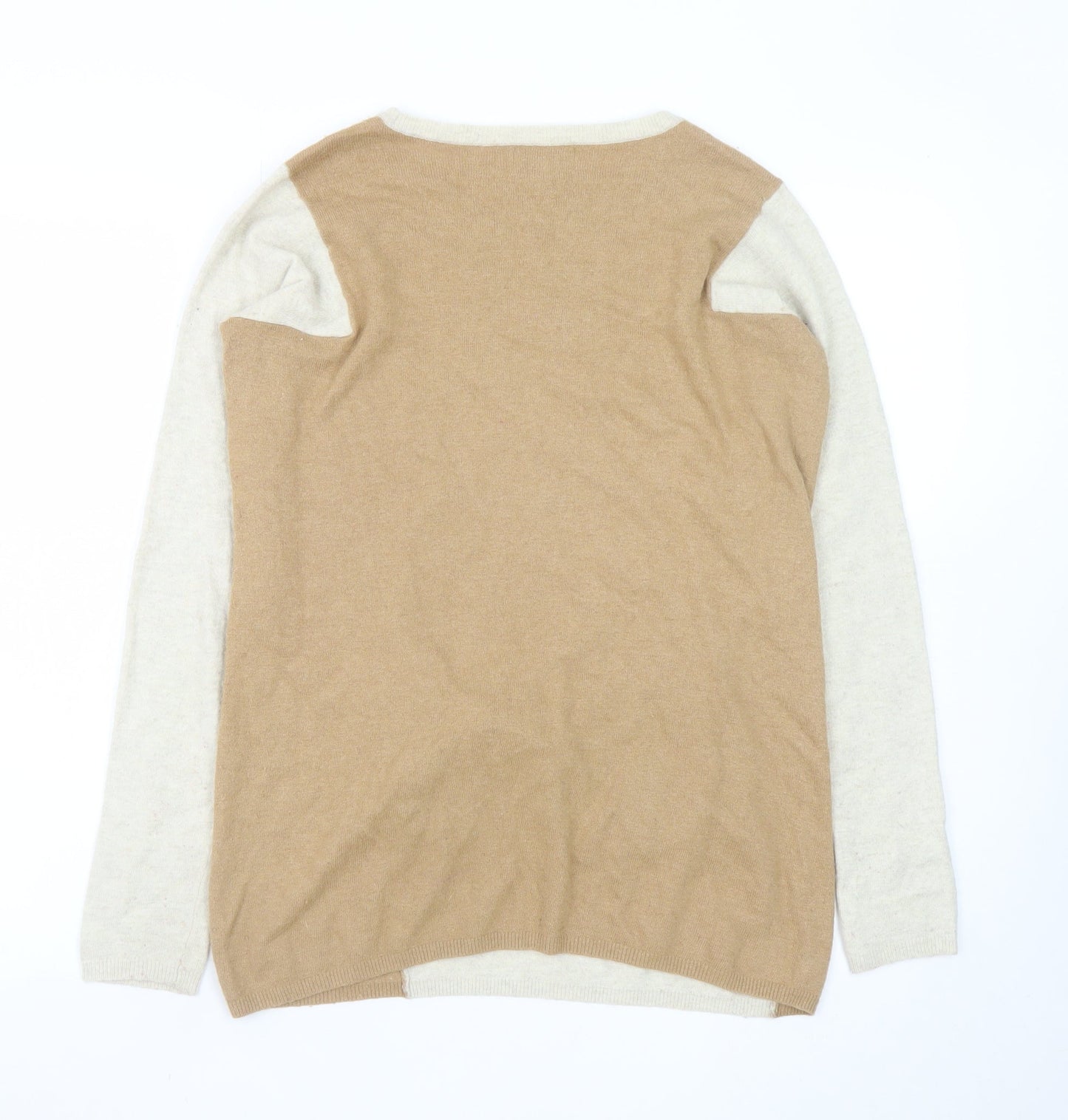 Hobbs Women’s Beige Colourblock Crew Neck Wool Blend Jumper UK 12