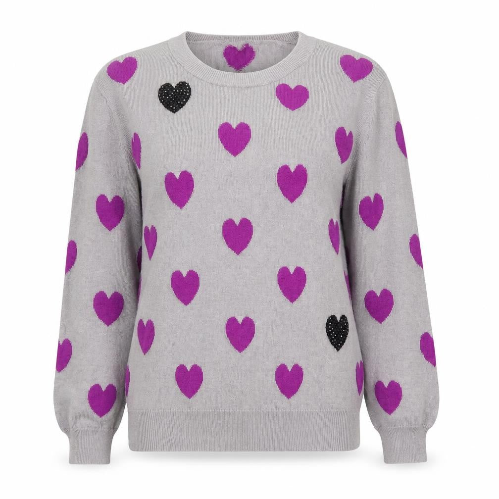 Oasis Women’s Grey Heart Print Pullover Jumper Size M