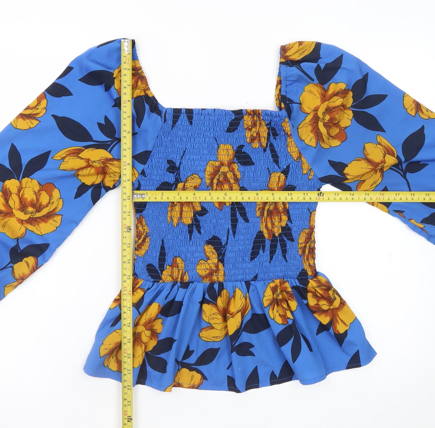 Next Women's Blue Floral Smocked Tunic Blouse Size 6