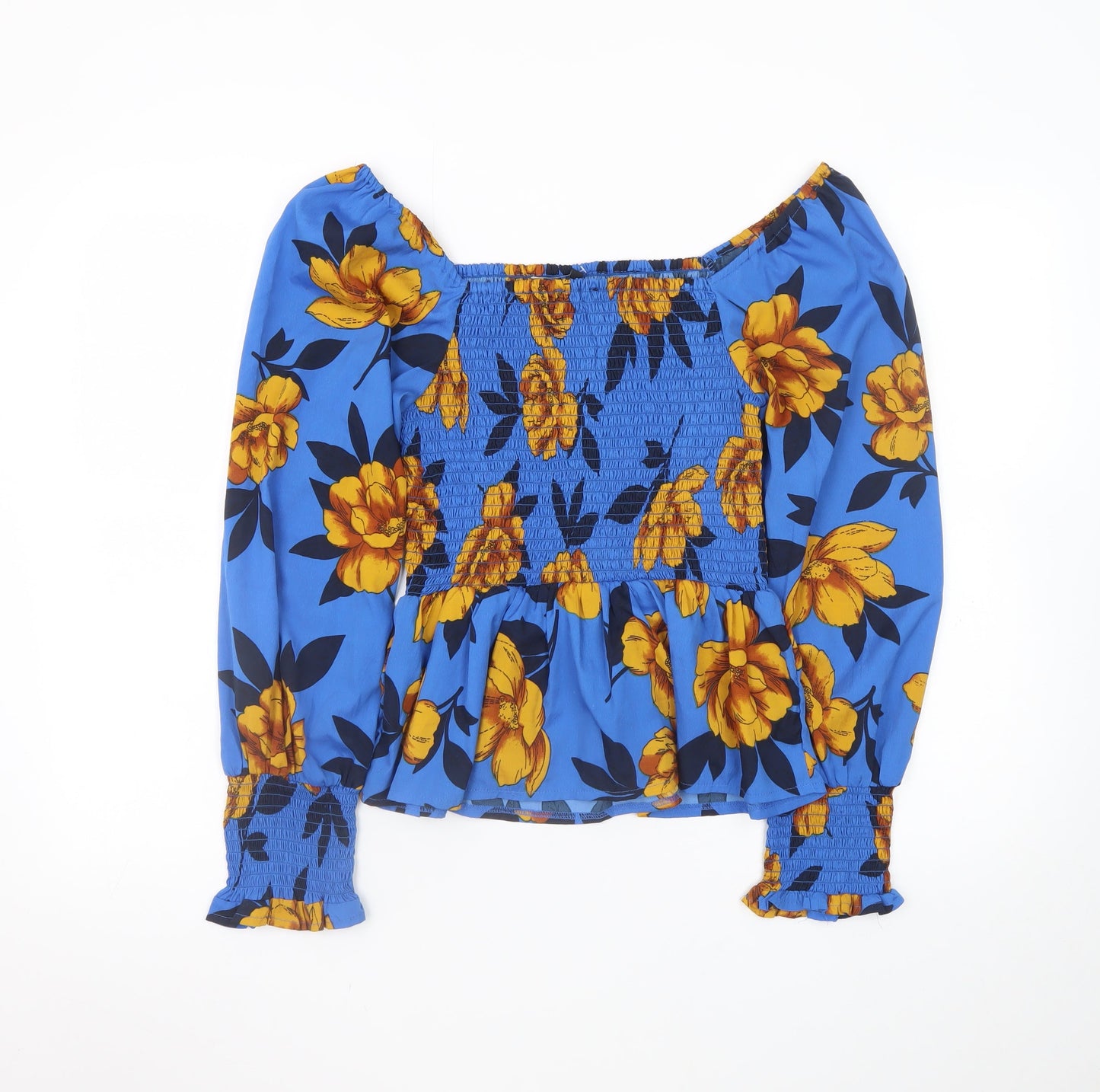 Next Women's Blue Floral Smocked Tunic Blouse Size 6