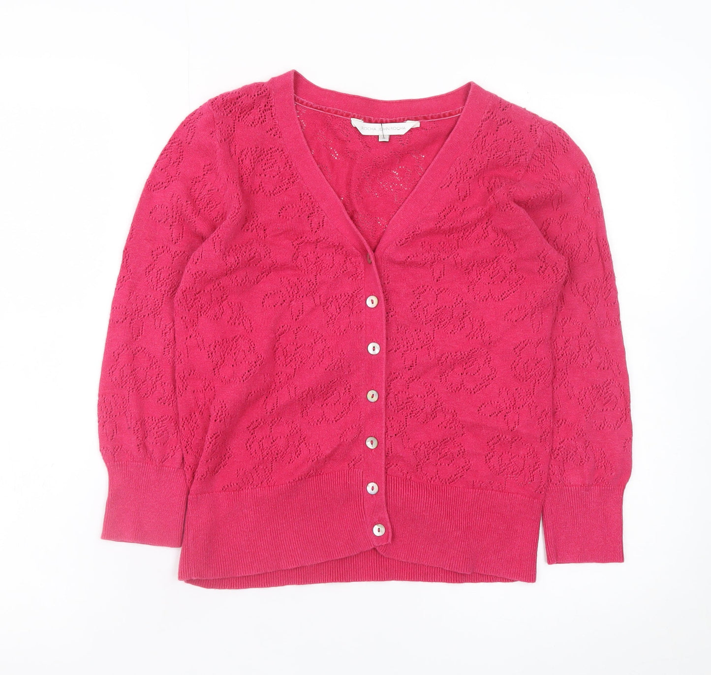 Rocha John Rocha Women's Pink Floral Knit Cardigan Size 10