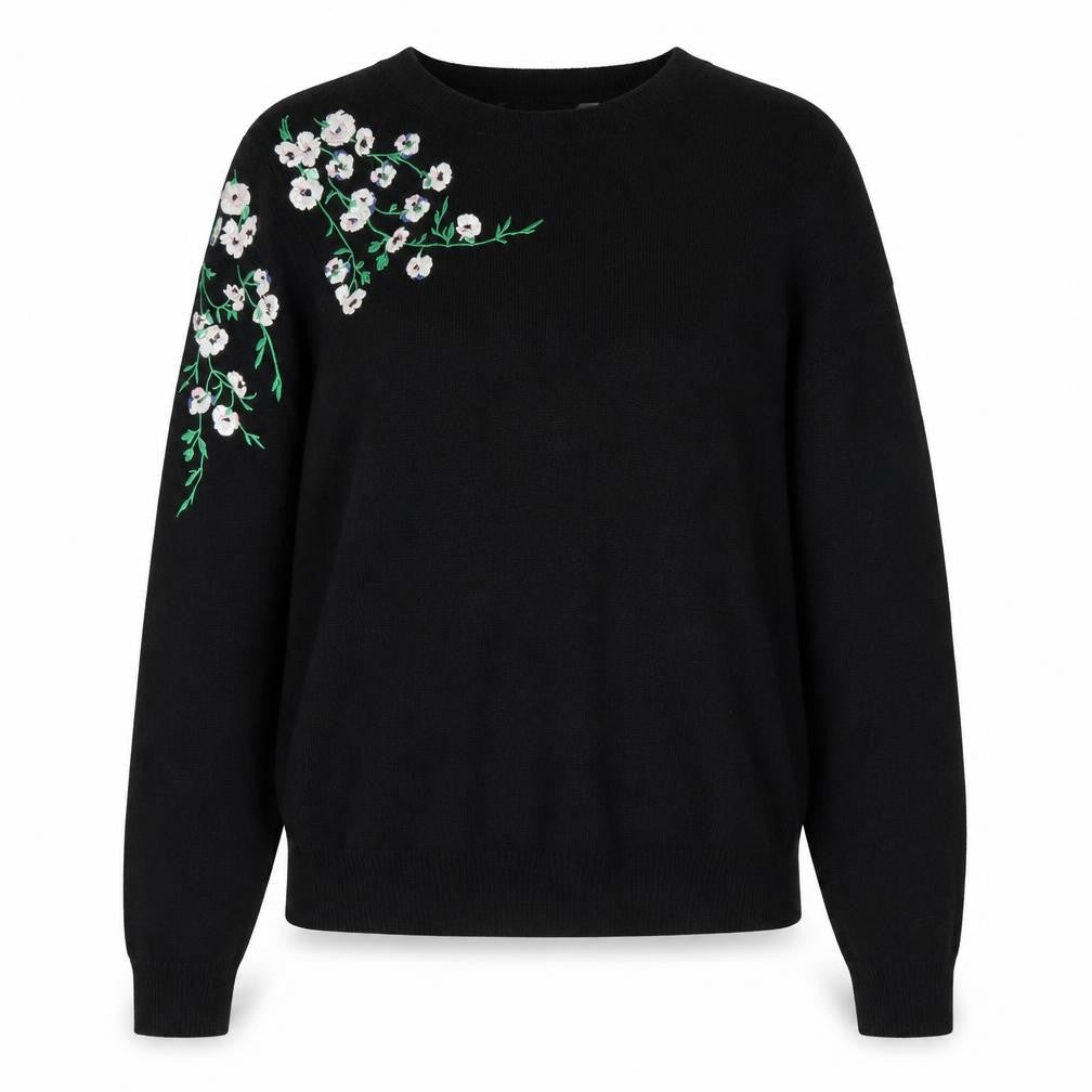 Oasis Womens Black Floral Embroidered Pullover Jumper Size 12