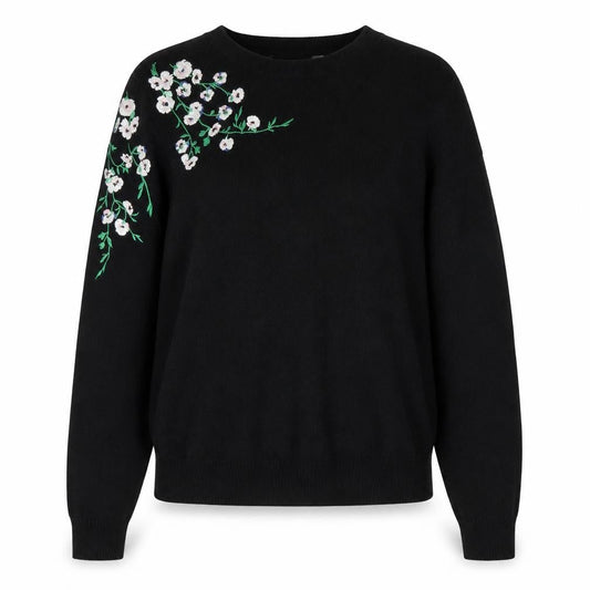 Oasis Womens Black Floral Embroidered Pullover Jumper Size 12