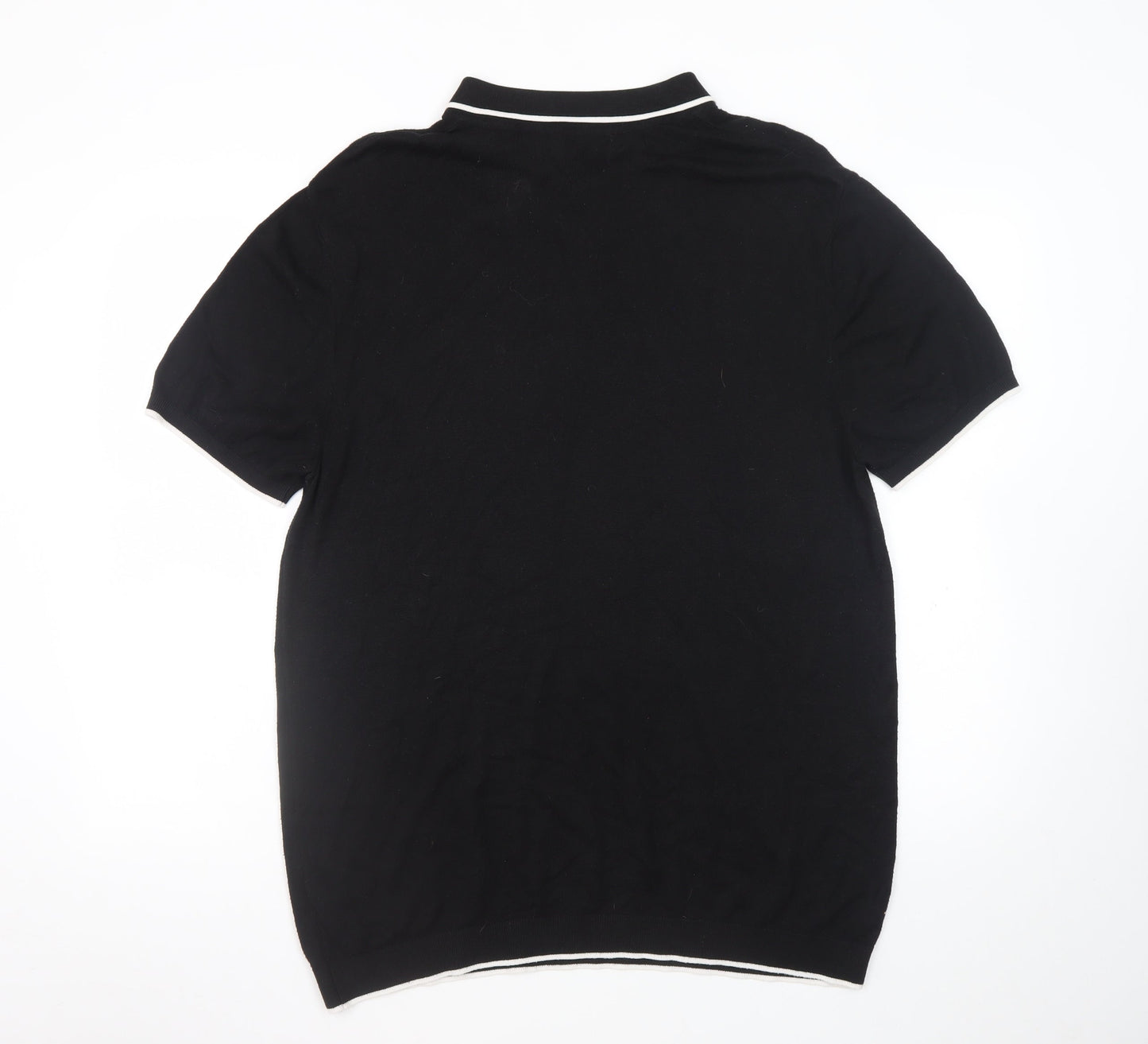 Topman Men's Black Collared Half Zip Short Sleeve Cotton T-Shirt XL