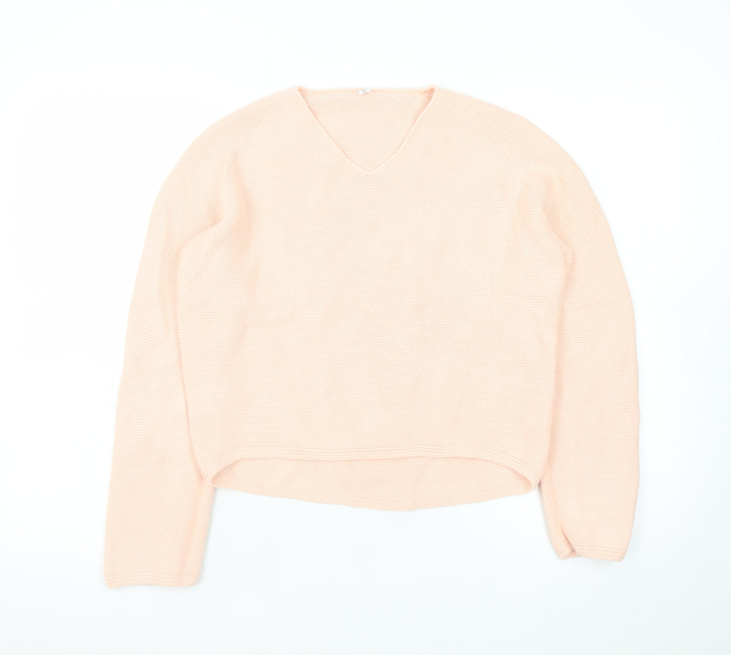 Uniqlo Women Beige V-Neck Cotton Knit Pullover Jumper XS