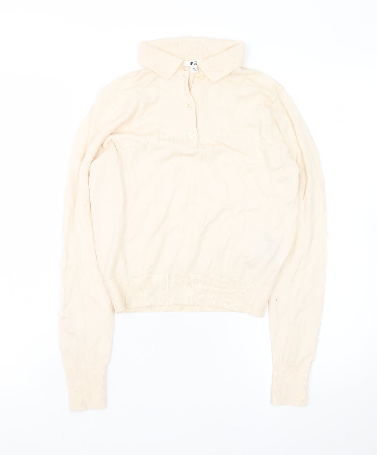 Uniqlo Women Beige Wool Collared Henley Jumper XS