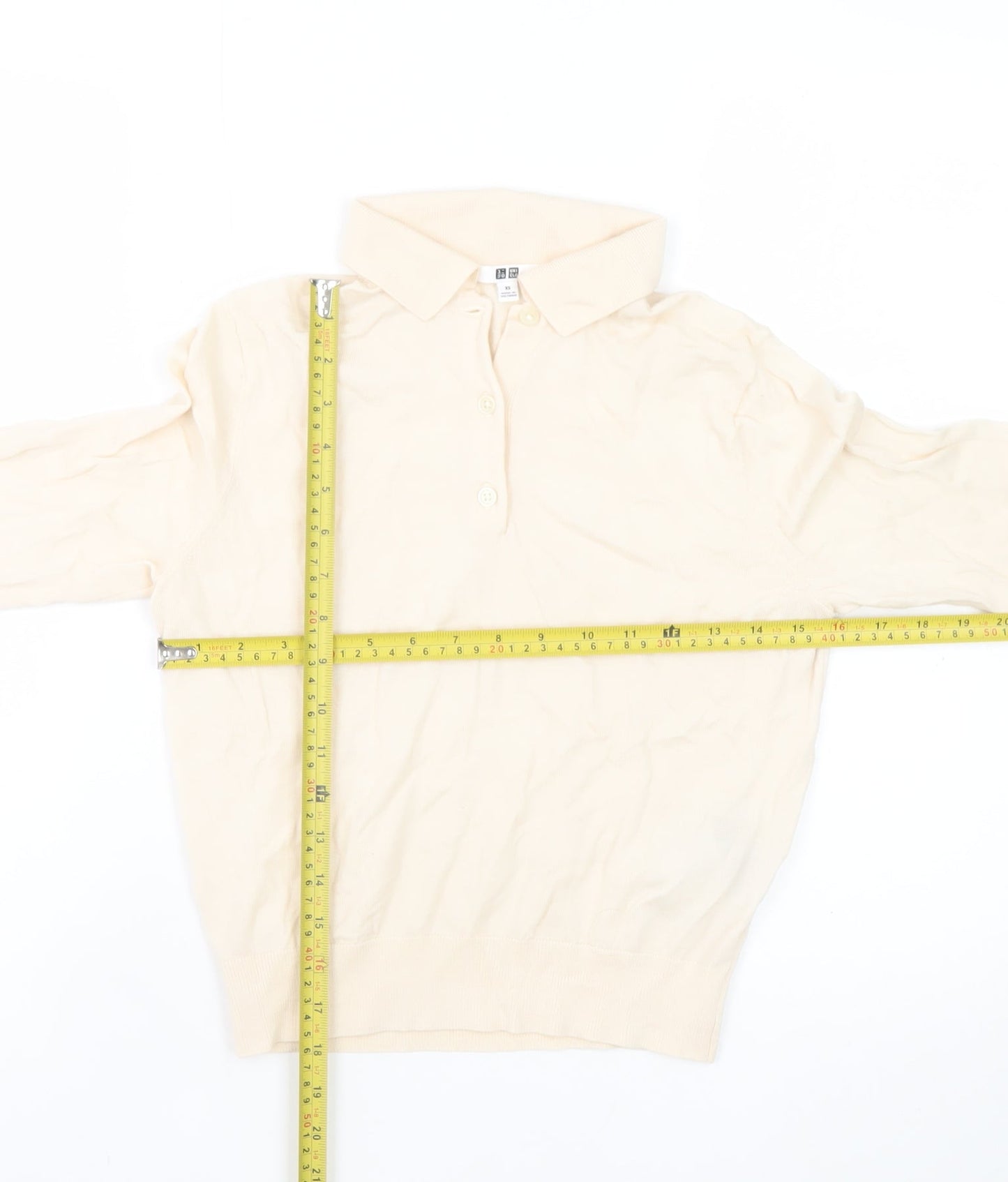 Uniqlo Women Beige Wool Collared Henley Jumper XS