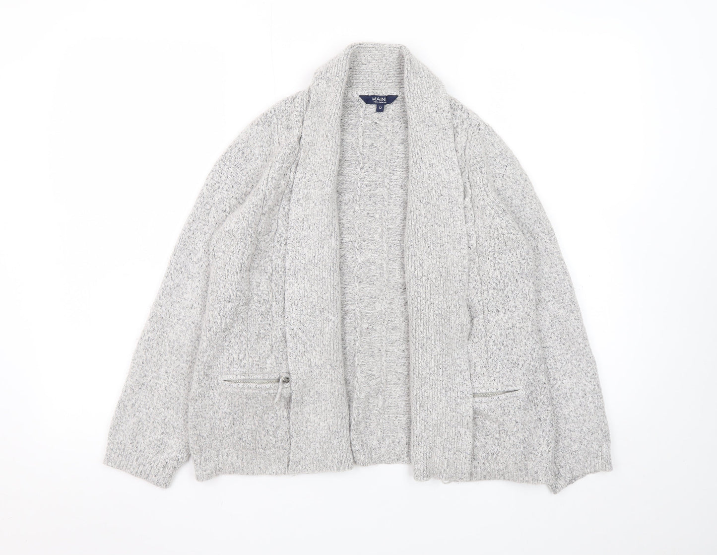 Maine New England Women's Grey Cable-Knit Open Cardigan Size 12