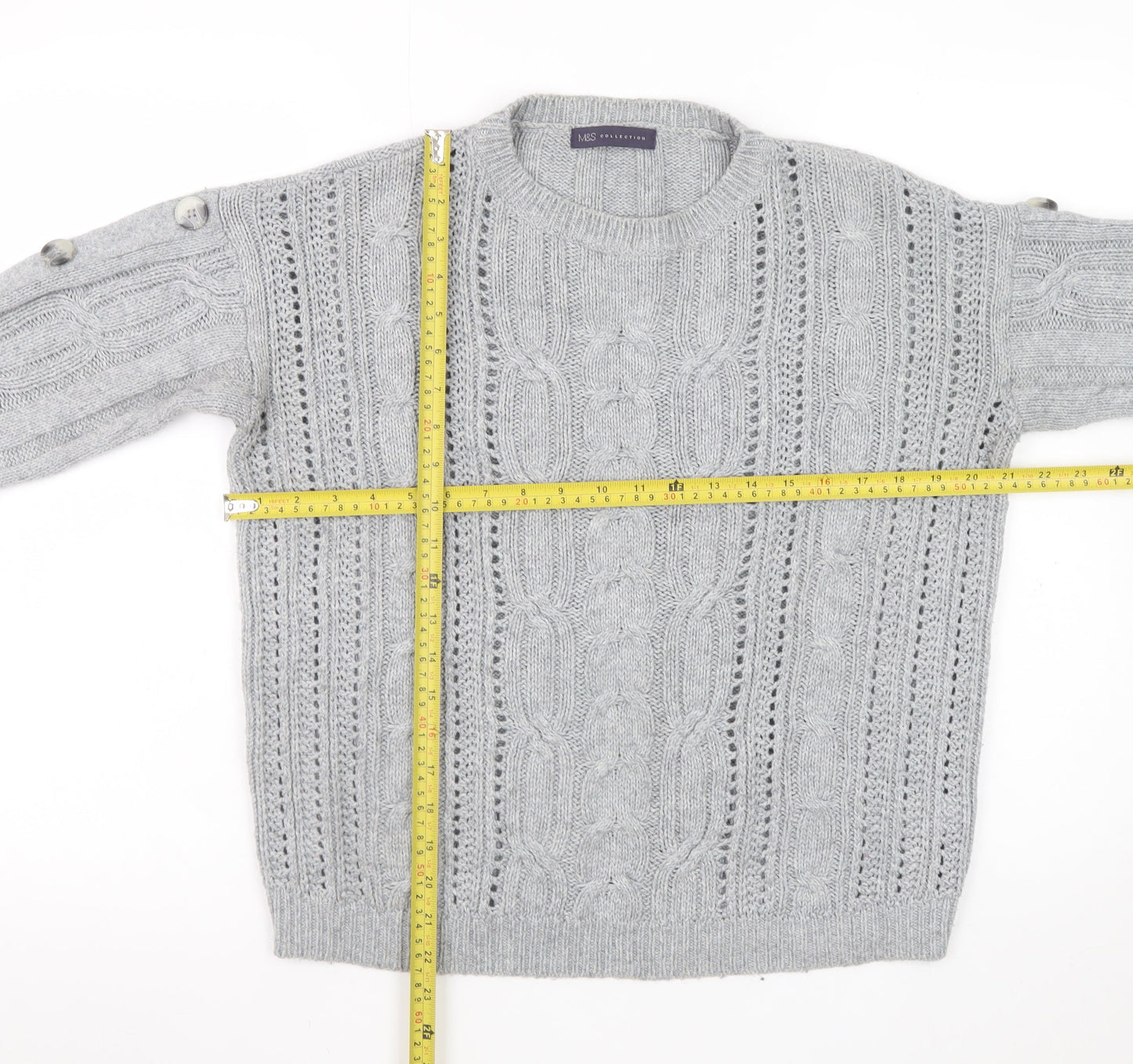 Marks and Spencer Women’s Grey Cable-Knit Pullover Jumper Size 12