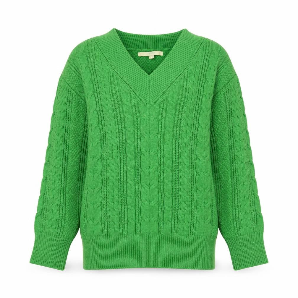 Next Women's Green Cable-Knit V-Neck Jumper XS