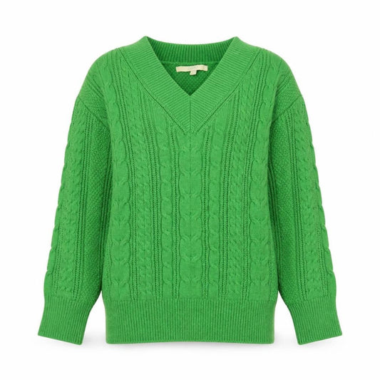 Next Women's Green Cable-Knit V-Neck Jumper XS