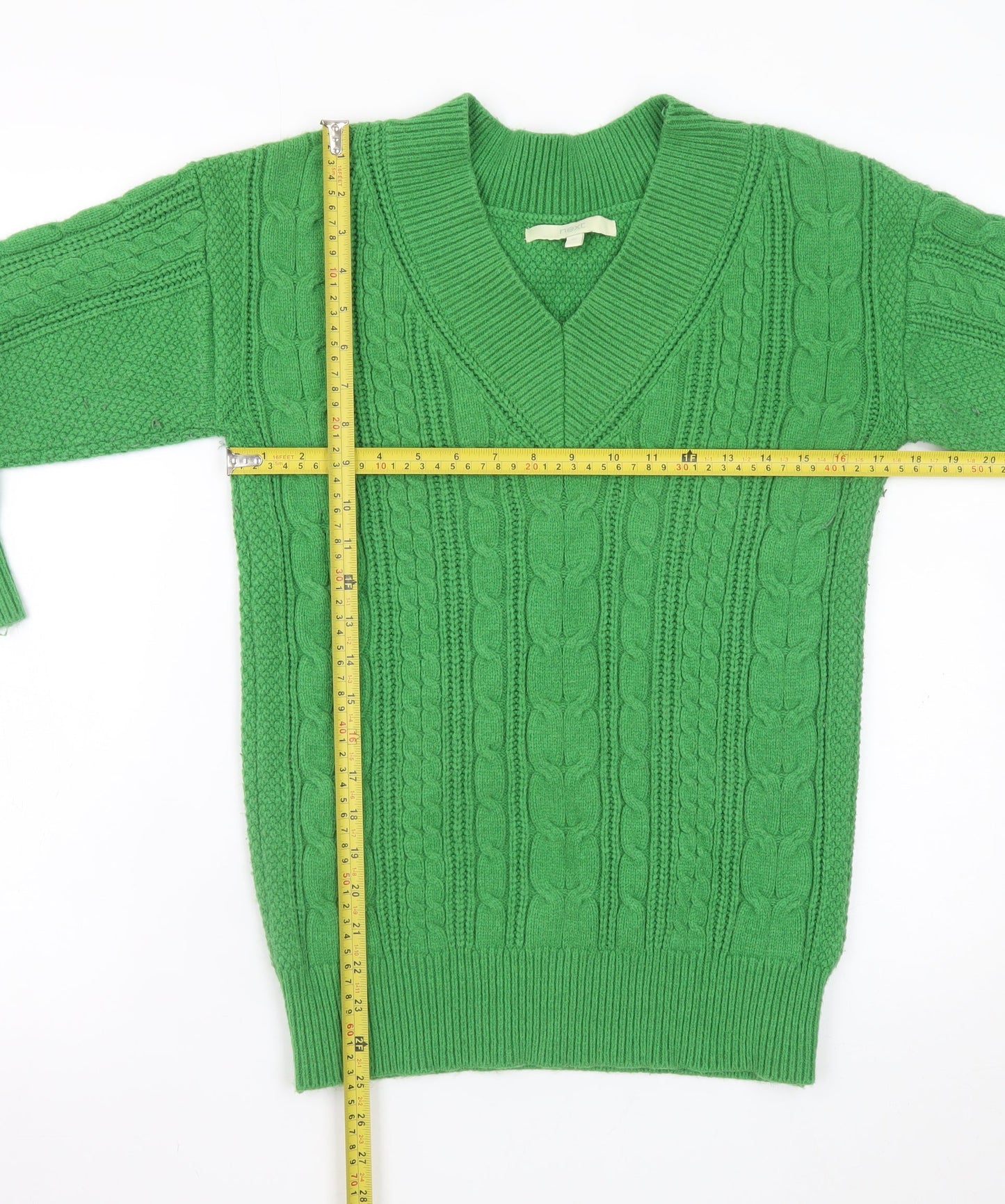 Next Women's Green Cable-Knit V-Neck Jumper XS