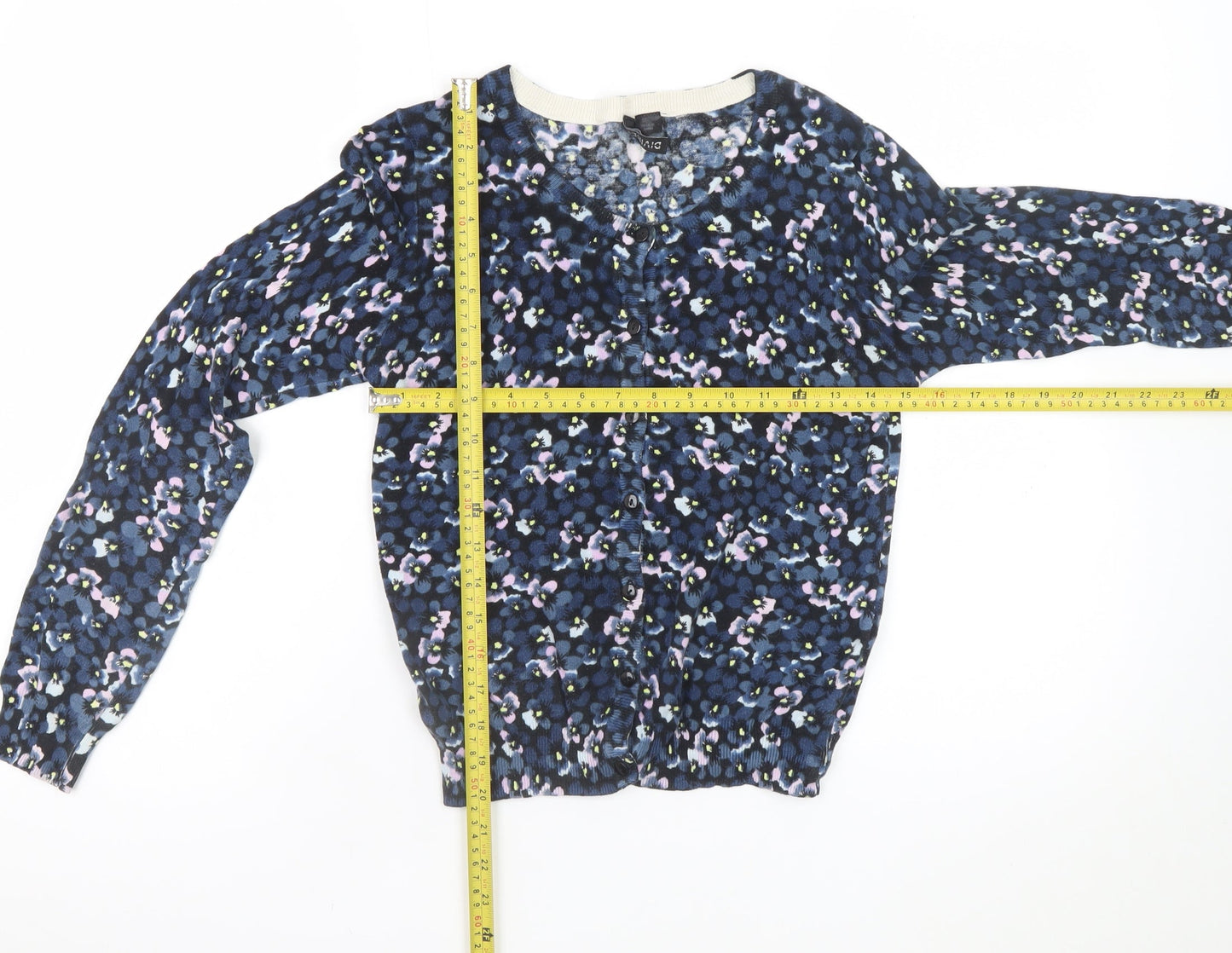H&M Divided Women's Blue Floral Cotton Cardigan Size 12